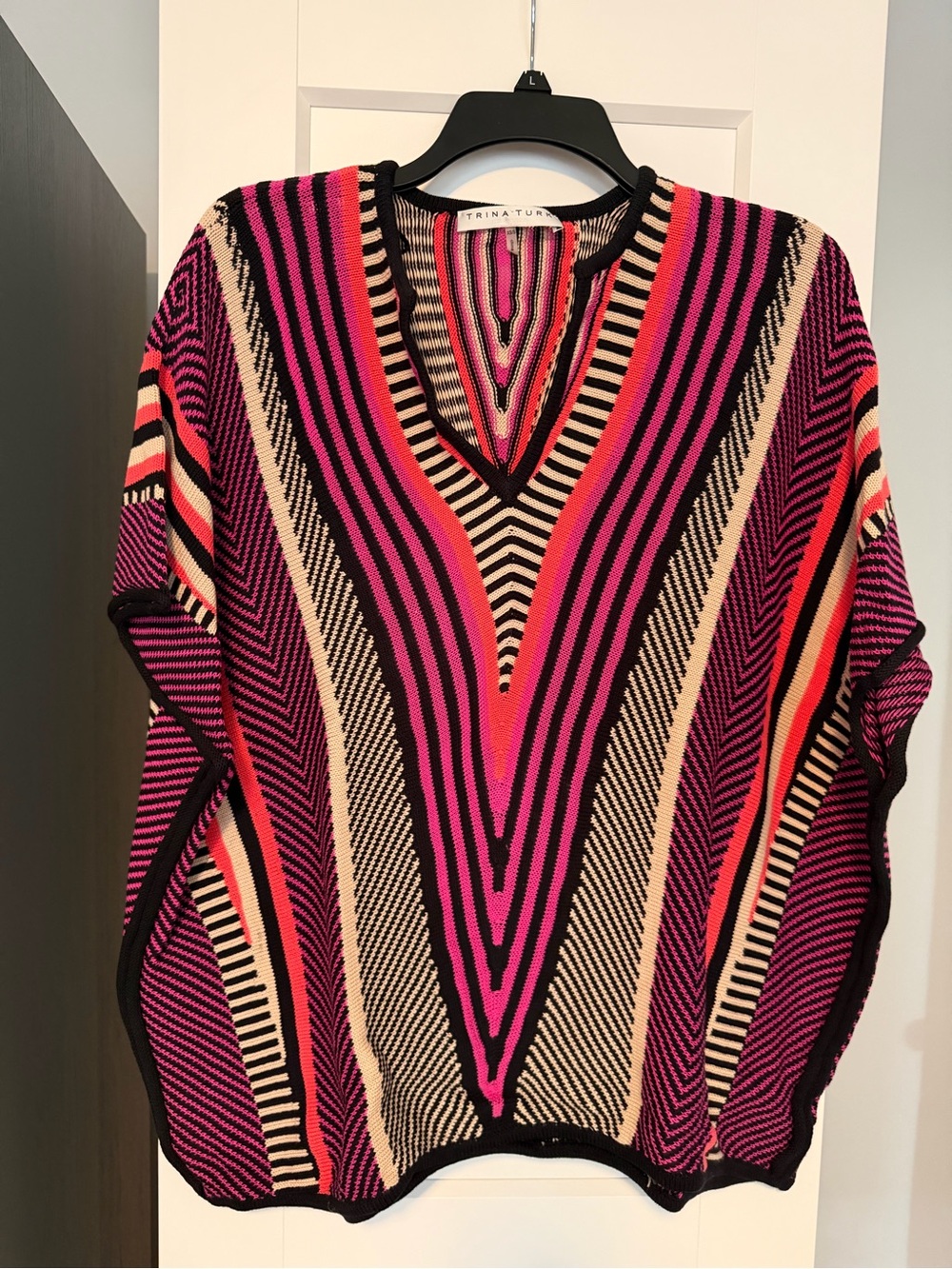 Trina Turk Striped Knit Top in Pink, Black & Cream